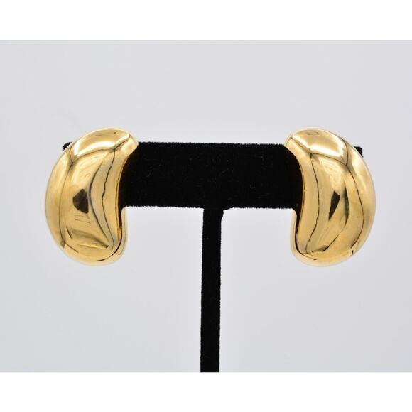 Carolee Vintage Clip On Earrings Shiny Gold Tone Heavy Chunky Retro 1980s BinAV - Picture 1 of 12